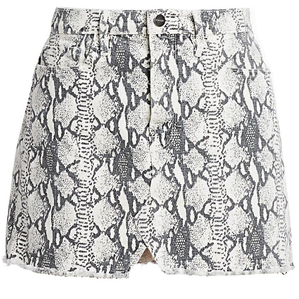 FRAME LE MINI SPLIT FRONT TONAL DENIM MINI SKIRT IN GREY PYTHON PRINT NWT